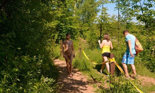 Sexy babe hiking naked
